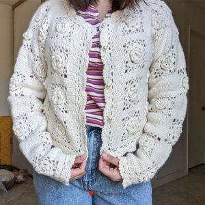 Vintage fuzzy crochet knit grandma cardigan
